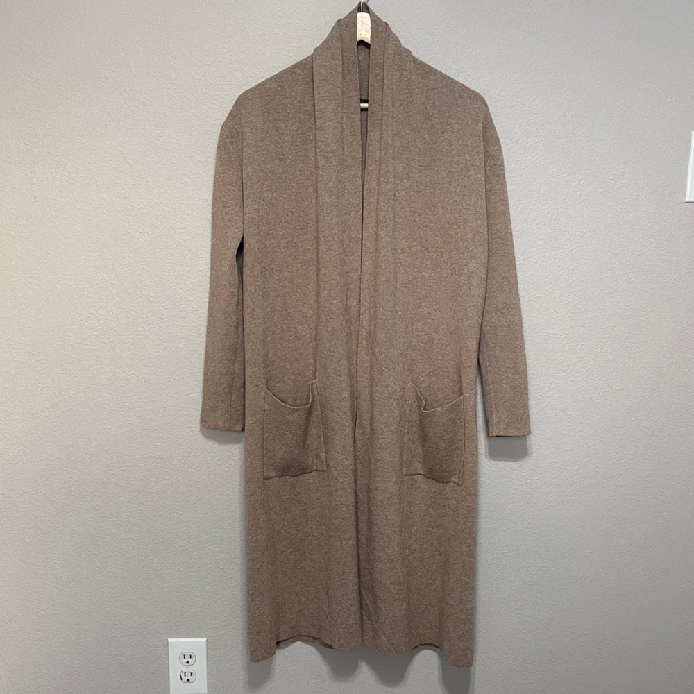 MaxSport Open Front Long Sweater Cardigan Duster Sand/Beige Size Small
